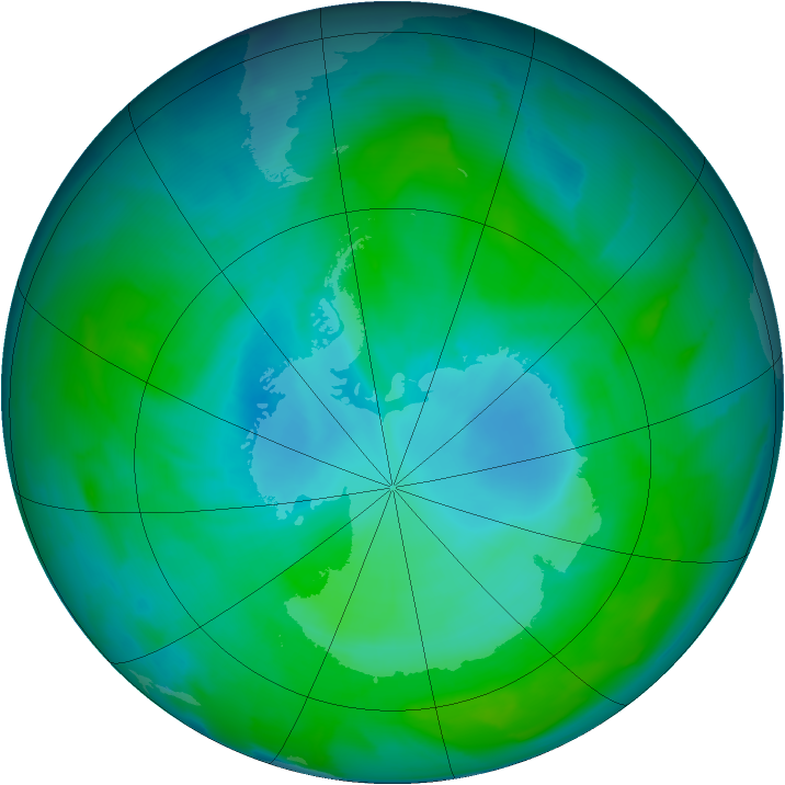 Antarctic ozone map for 13 January 2013